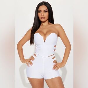 Fashion Nova White Strapless Cutout Bustier short set. Never worn
